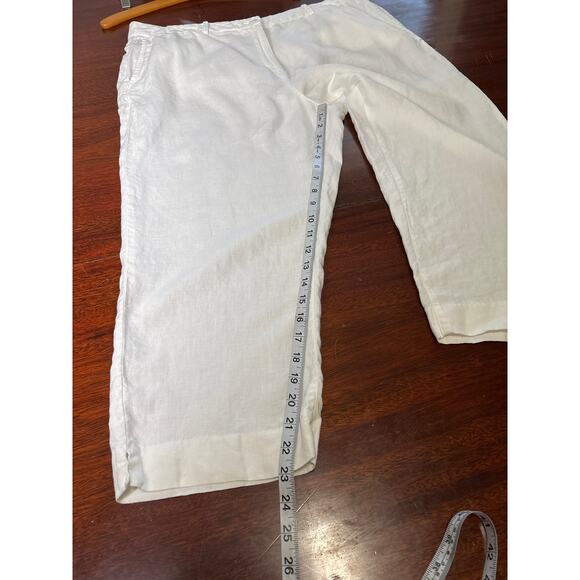 L.L. Bean Womens Linen Pants 18 Classic Cropped White Beachy Coastal Lagenlook - Picture 6 of 7